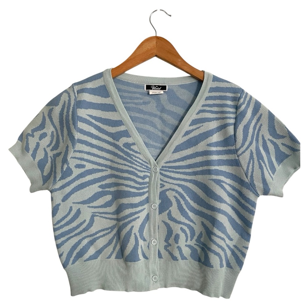 Blue and White Zebra Print Cardigan